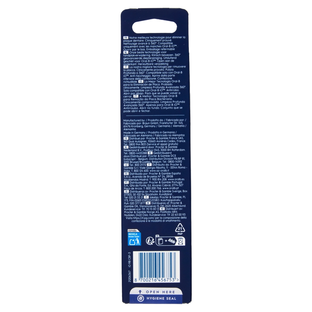 Oral-B iO Testine Ricambio Ultimate Clean Blu Spazzolino Elettrico Denti Ricaricabile, 3 Refills